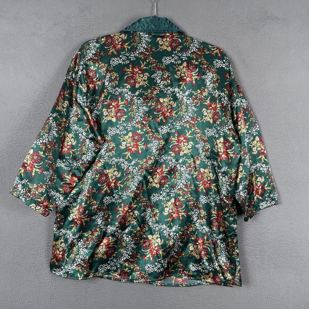 Victorias Secret Pajama Top Womens S Green Floral Satin Kimono Quilted Button - Picture 2 of 8